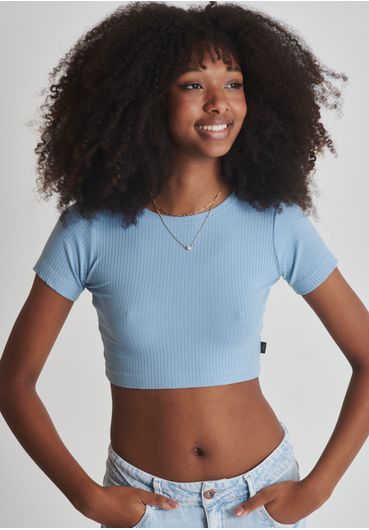 Blusa azul cropped mc canelada