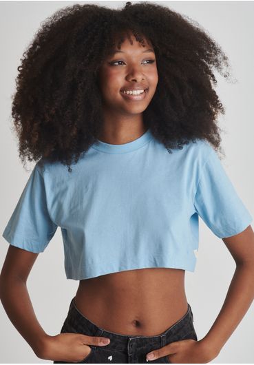 Camiseta cropped básica meia malha azul