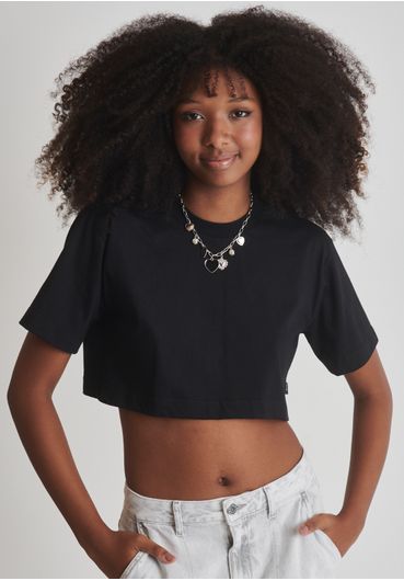 Camiseta cropped básica meia malha preta