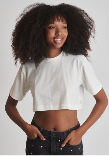 Camiseta cropped básica meia malha