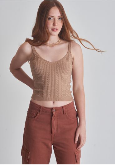 Blusa em Tricot com Alças e Trança