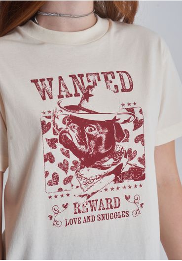 Camiseta de algodão com estampa pug  wanted