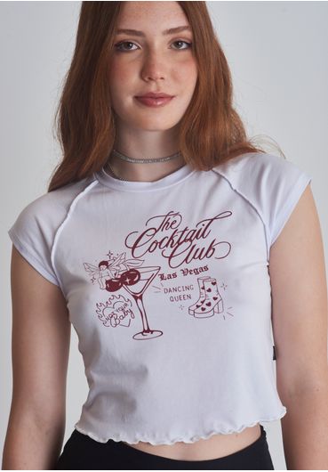 Camiseta baby-t com estampa cock tail club