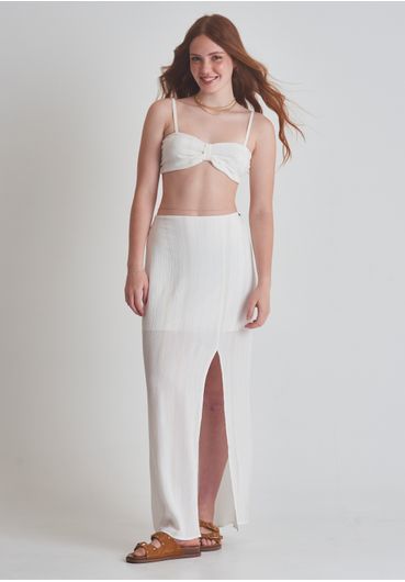 Saia off-white com fio de lurex dourado