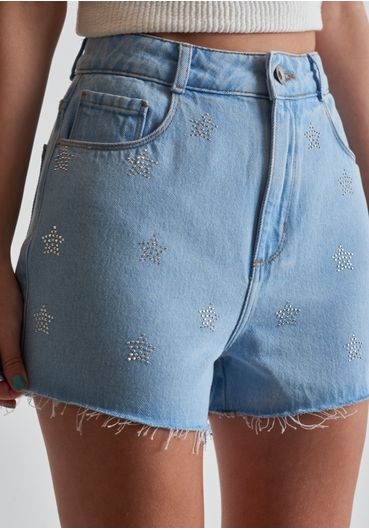 Short jeans blue claro com estrelas de brilhos