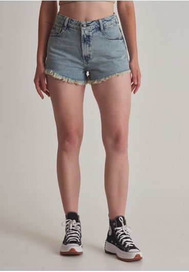 Short jeans barra desfiada marmorizado