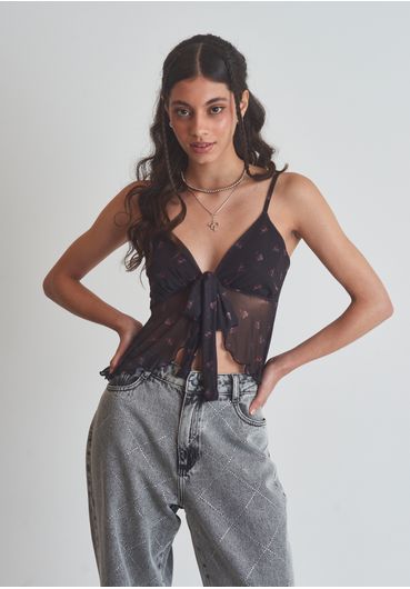 Blusa tule com estampada
