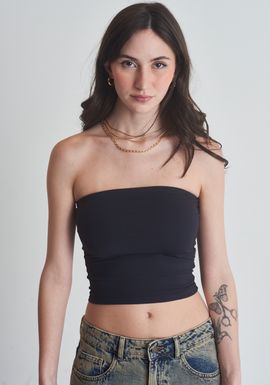 Blusa top sem alça preto