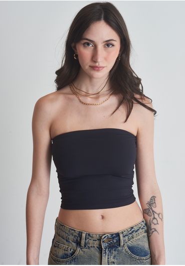 Blusa top sem alça preto