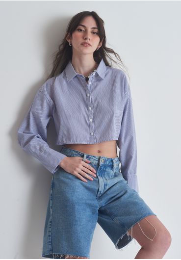 Camisa Cropped em Listras