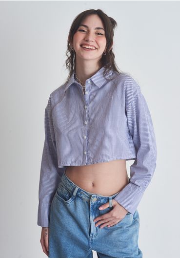 Camisa Cropped em Listras