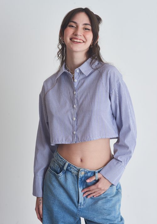 Camisa Cropped em Listras