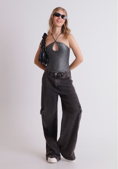 Body de lurex com alças