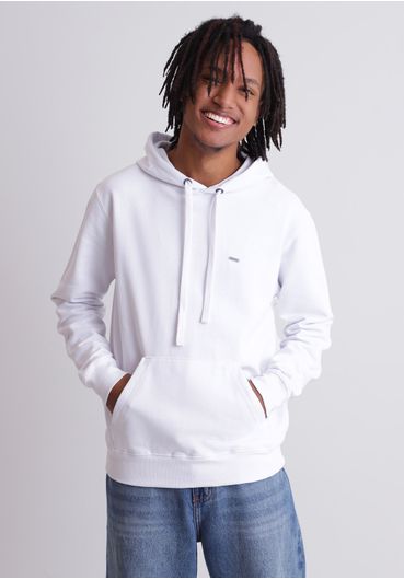 Moletom básico canguru com capuz branco