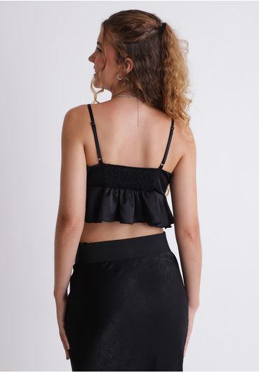 Top cetim com laços e detalhes de peplum