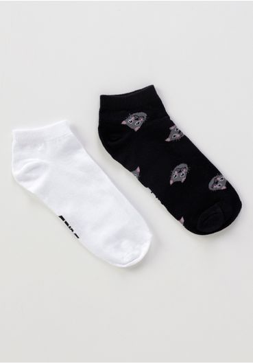 Kit meia sapatilha estampada gatinho