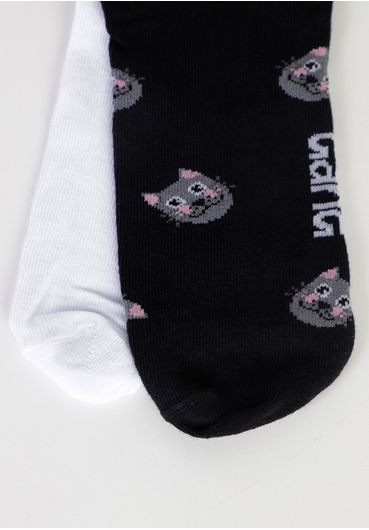 Kit meia sapatilha estampada gatinho