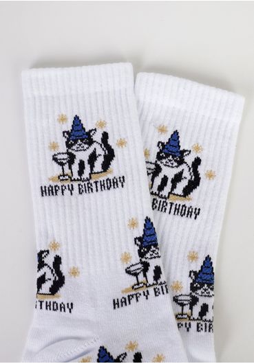 Meia estampada happy birthday