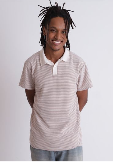 Camiseta polo listrada com bordado nas costas