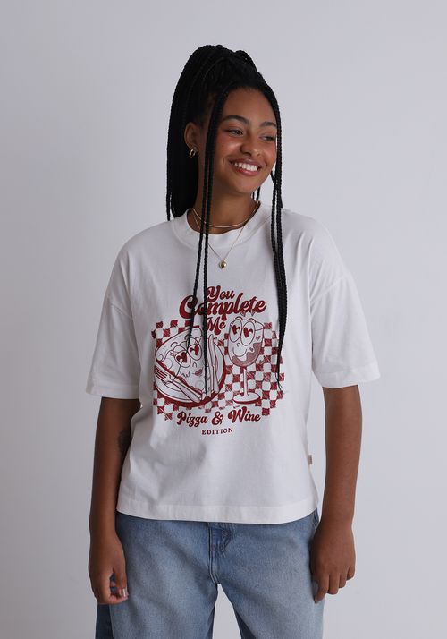 Camiseta manga curta estampada pizza and wine edition