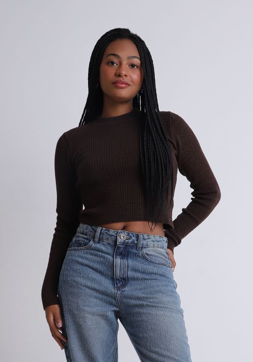 Blusão de tricot cropped