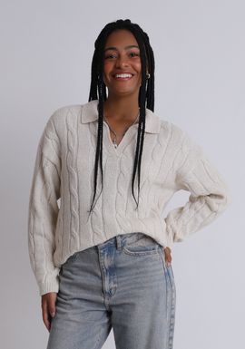 Tricot gola polo com tranças