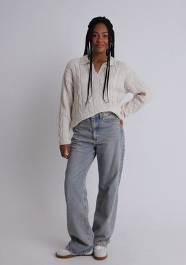 Tricot gola polo com tranças