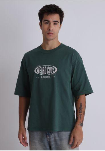 Camiseta em algodão box estampa weird code