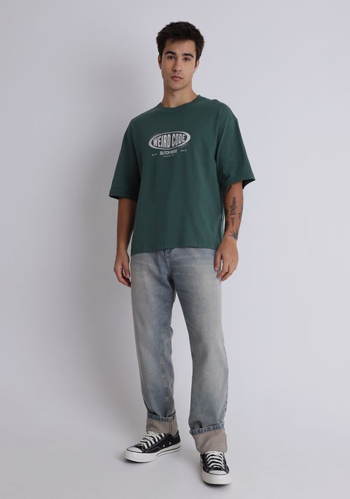 Camiseta em algodão box estampa weird code