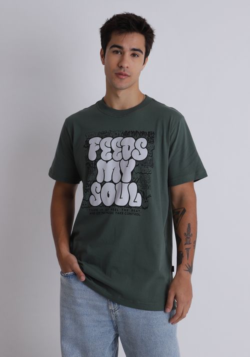 Camiseta em algodão estampa feeds my soul