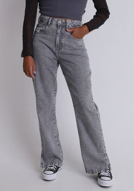 Calça jeans cinza reta cintura alta