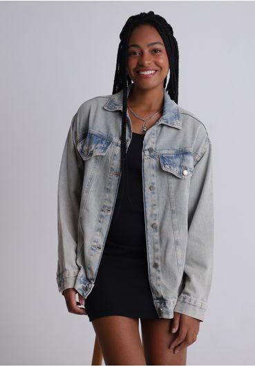 Jaqueta Jeans Over com Lavanderia Vintage