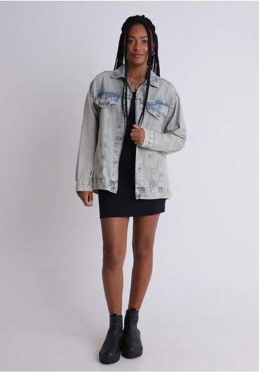 Jaqueta Jeans Over com Lavanderia Vintage