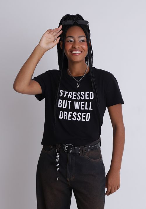 Camiseta manga curta estampada stressed