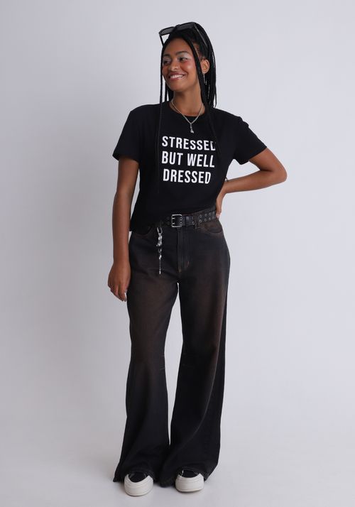Camiseta manga curta estampada stressed