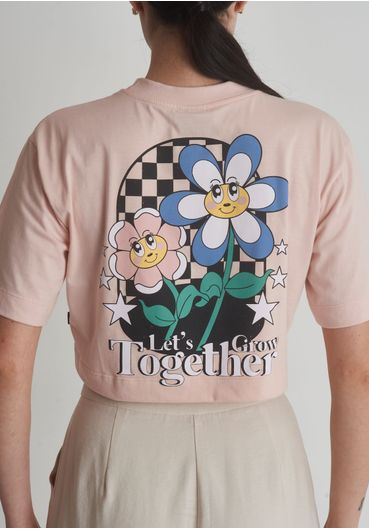 Camiseta cropped em algodão com estampa florzinhas