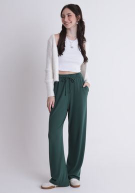 Calça wide leg em malha verde eucalipto