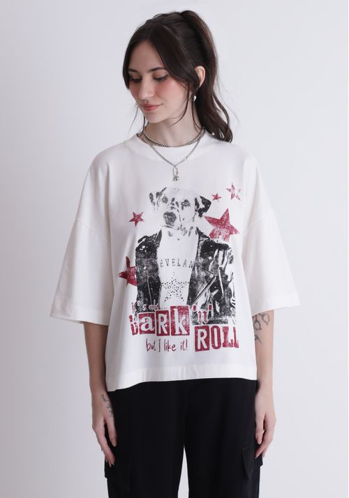 Camiseta box em algodão estampa Bark'n Roll