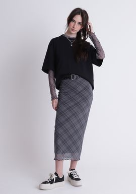 Saia midi em tule xadrez