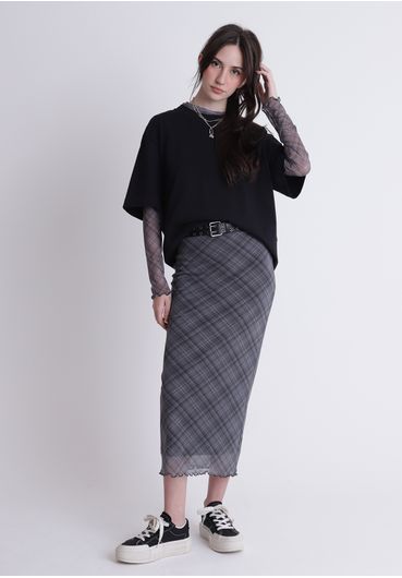 Saia midi em tule xadrez