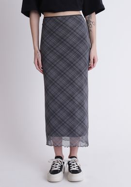 Saia midi em tule xadrez