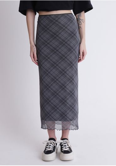 Saia midi em tule xadrez