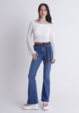 Calça jeans flare lavanderia escura