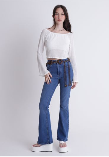 Calça jeans flare lavanderia escura