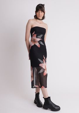Vestido midi em tule sem alça
