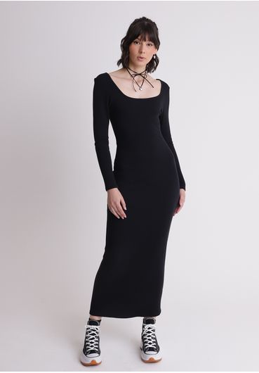Vestido midi com decote nas costas