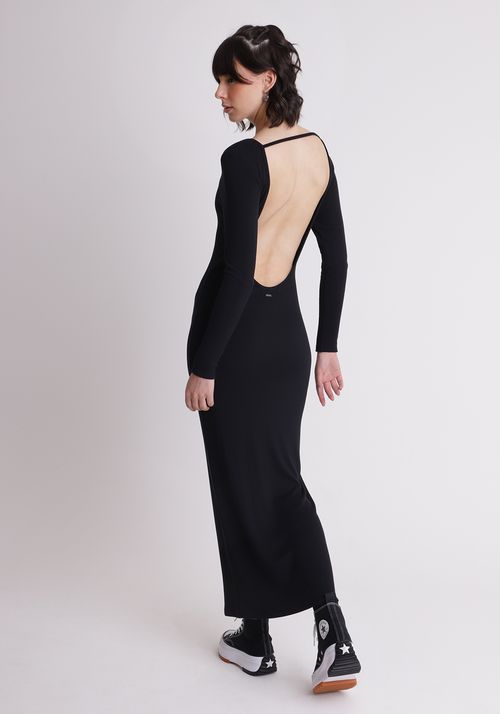Vestido midi com decote nas costas