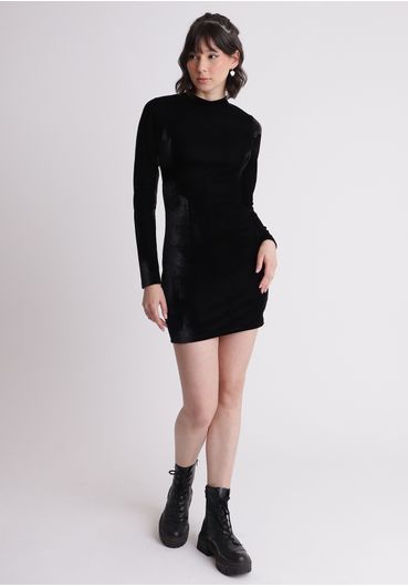 Vestido manga longa com abertura nas costas