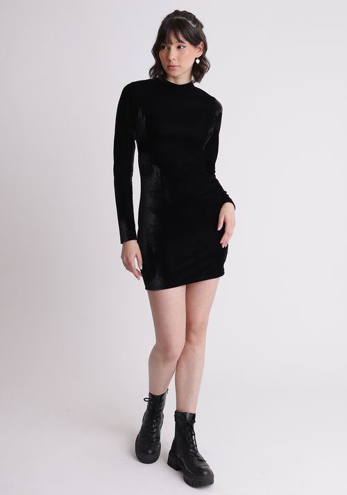 Vestido manga longa com abertura nas costas