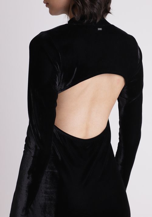 Vestido manga longa com abertura nas costas